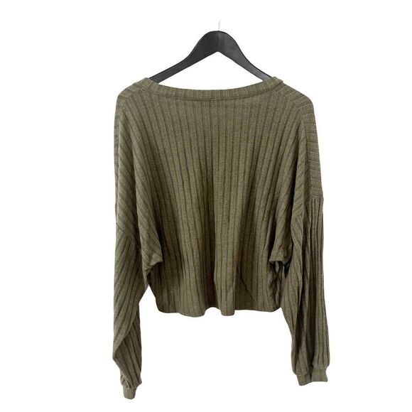 Lulus Olive Green Ribbed V-neck Crop Sweater Top - Picture 2 of 7